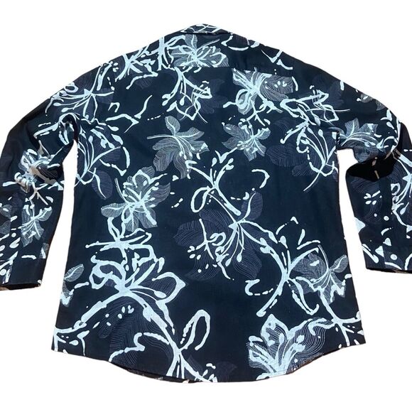 INC Men's Linen Blend Button Shirt Size L Black & White Long Roll Tab Sleeve - Picture 2 of 10